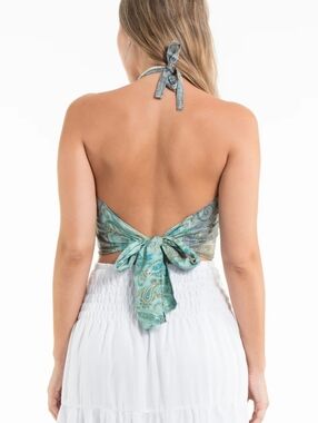 ECHO Silk REVERSIBLE Scarf Top w/Leather Tie